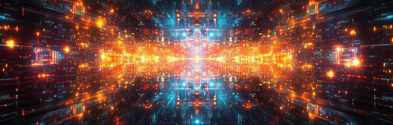 Seamless Fusion: A Futuristic Abstract Design Showcasing Digital-Physical Integration with Circuit Boards, Data Connecti vector illustration