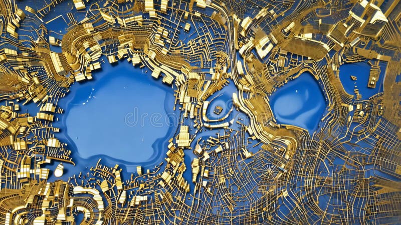 Abstract Topographic Design Art Featuring Gold and Blue Geometric Patterns Generative AI vector illustration