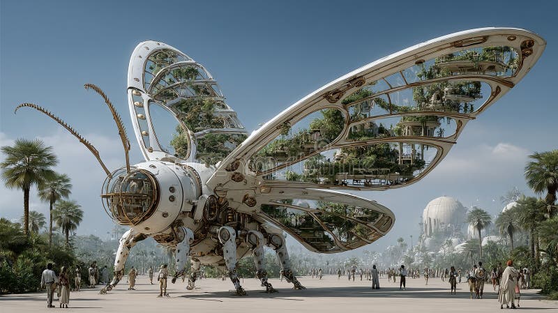 A Striking BioMechanical Butterfly Exploring Futuristic Design and Organic Integration in a Stunning Visual royalty free illustration