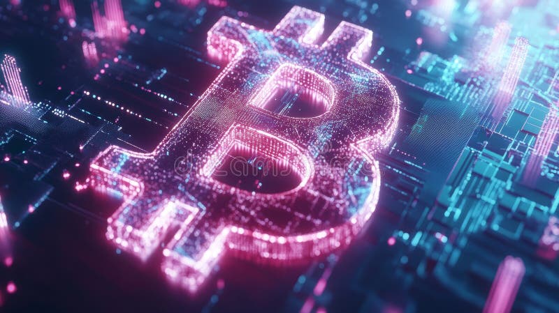 A striking bitcoin logo against a futuristic digital network of glowing lines and dots vector illustration
