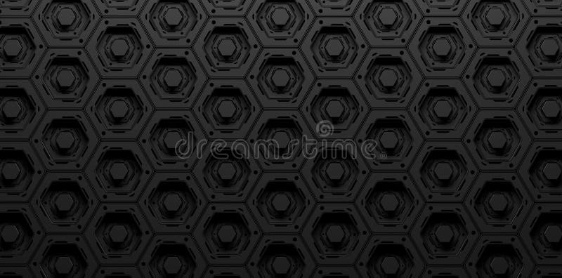 Striking 3D illustration featuring a dark black hexagonal background with a futuristic industrial style vector illustration