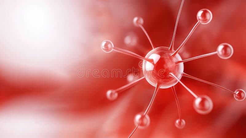Striking 3d illustration of a red virus on white background, microscopic view of dangerous pathogen stock illustration