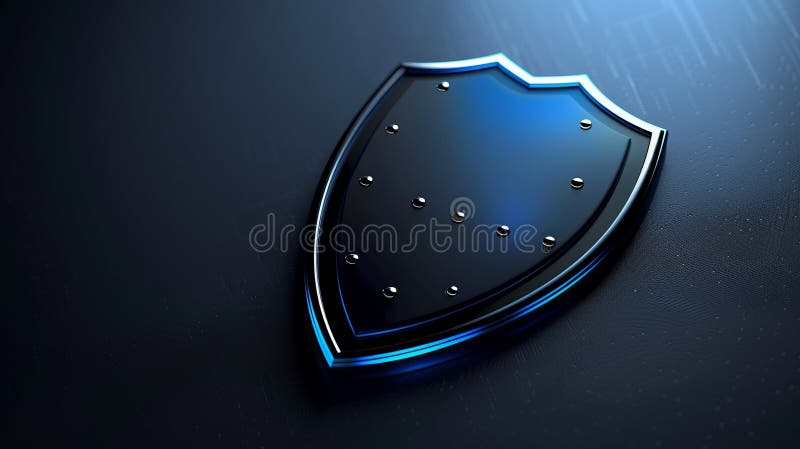 A Striking 3D Render of a Dark Blue Shield, Symbolizing Powerful Digital Protection and Security. A Futuristic Icon for Modern. This image was created using artificial intelligence. Shield artificial intelligence stock images, royalty-free photos and pictures