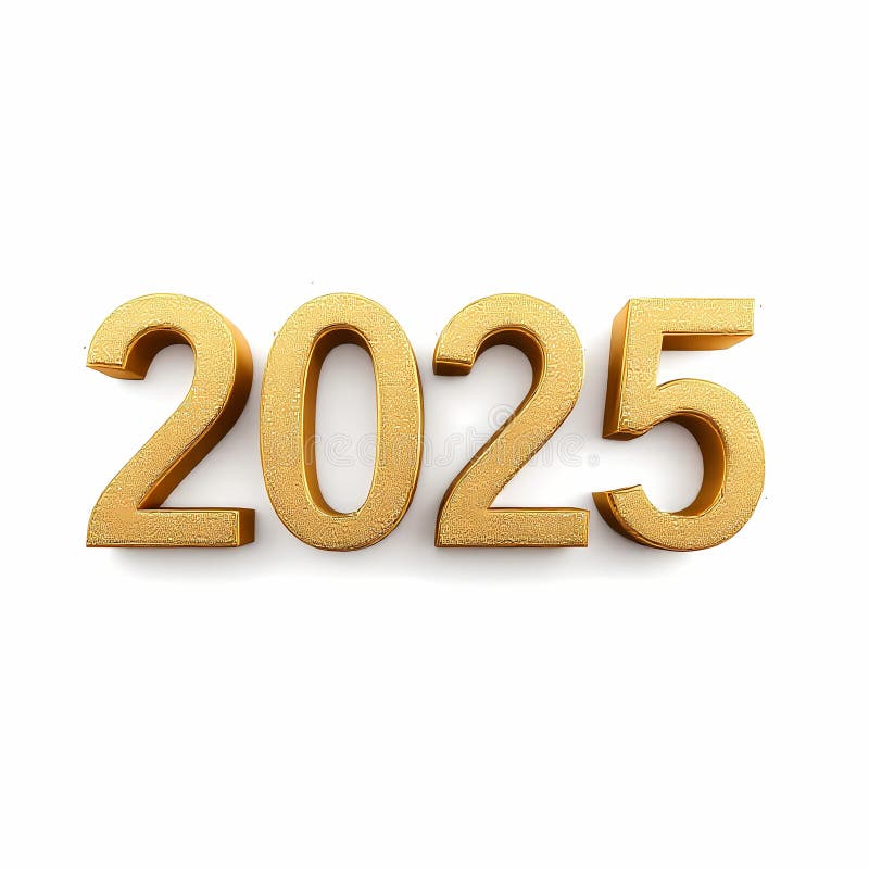 Golden 3D Numbers 2025 on White Background royalty free illustration
