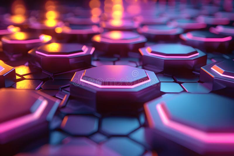 Futuristic Hexagonal Technology Background with Neon Lights for Creative Design Generative AI royalty free illustration