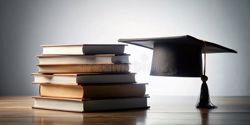 Celebrating Academic Success A Silhouette of Graduation Books and Knowledge on a Pristine White Background A Powerful stock illustration