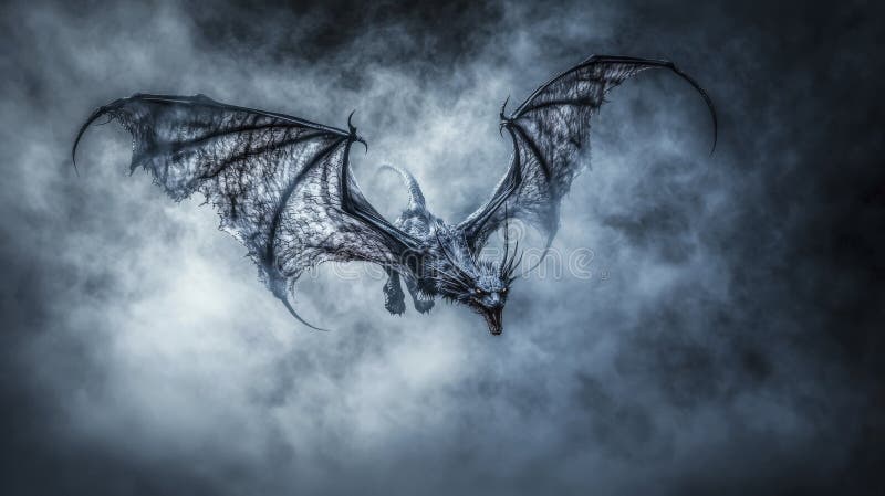 Jersey devil in mid-flight pine barrens fantasy art dark atmosphere dramatic perspective mythical creature royalty free illustration
