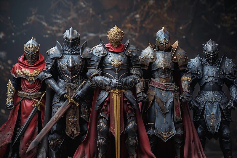 This striking image portrays the five knights of the apocalypse, an iconic concept from mythical lore. Each knight, representing conquest, war, famine, power and death, is depicted with dramatic detail, embodying the powerful symbolism of apocalyptic tales. Ideal for themes in mythology, religious studies, and fantasy art. This striking image portrays the five knights of the apocalypse, an iconic concept from mythical lore. Each knight, representing conquest, war, famine, power and death, is depicted with dramatic detail, embodying the powerful symbolism of apocalyptic tales. Ideal for themes in mythology, religious studies, and fantasy art