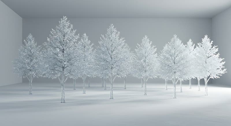 Monochrome forest of frosted abstract trees stock illustration