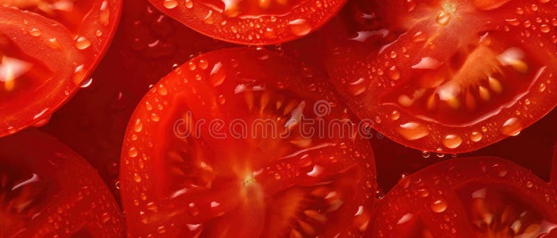 A striking macro capture of a sliced tomato\'s. AI Generative stock illustration