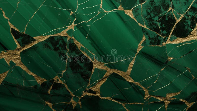 Striking green marble texture with golden veins on a dark background royalty free illustration