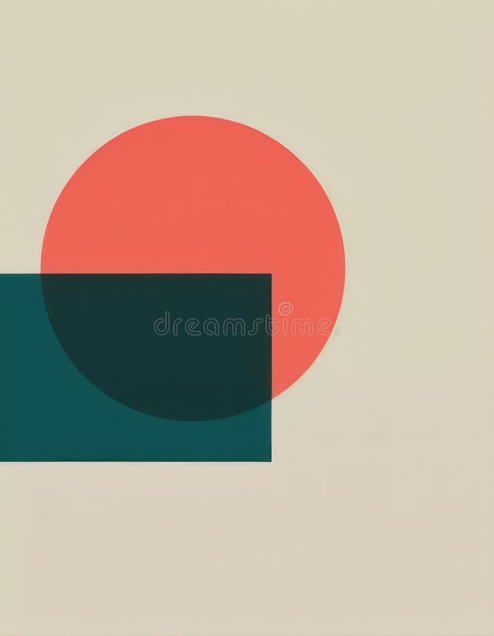 Minimalist Geometric Harmony Bold Coral Circle and Deep Teal Rectangle on a Clean Light Grey Background vector illustration