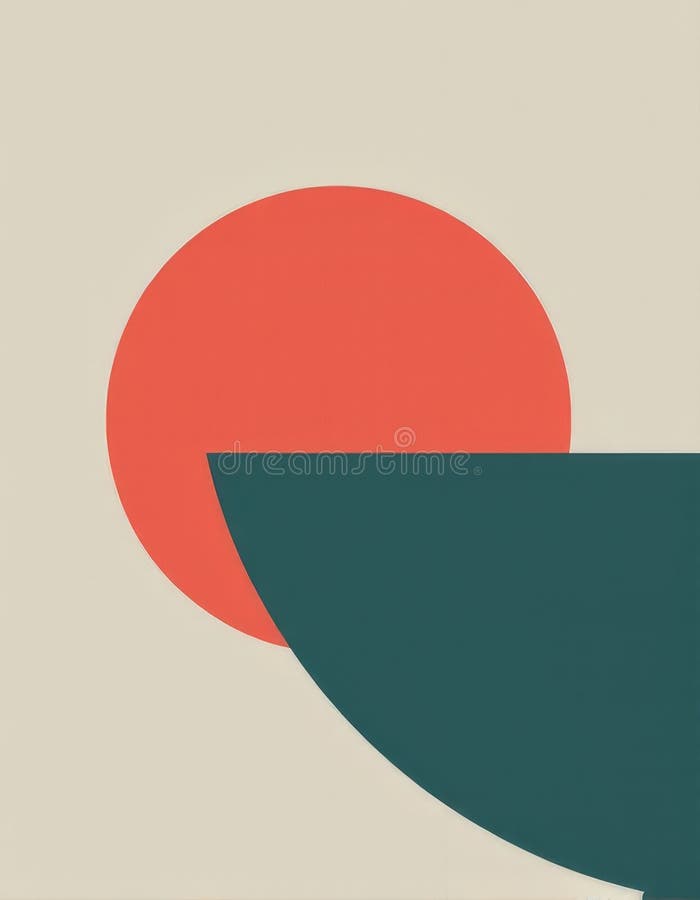Minimalist Geometric Harmony Bold Coral Circle and Deep Teal Rectangle on a Clean Light Grey Background royalty free illustration