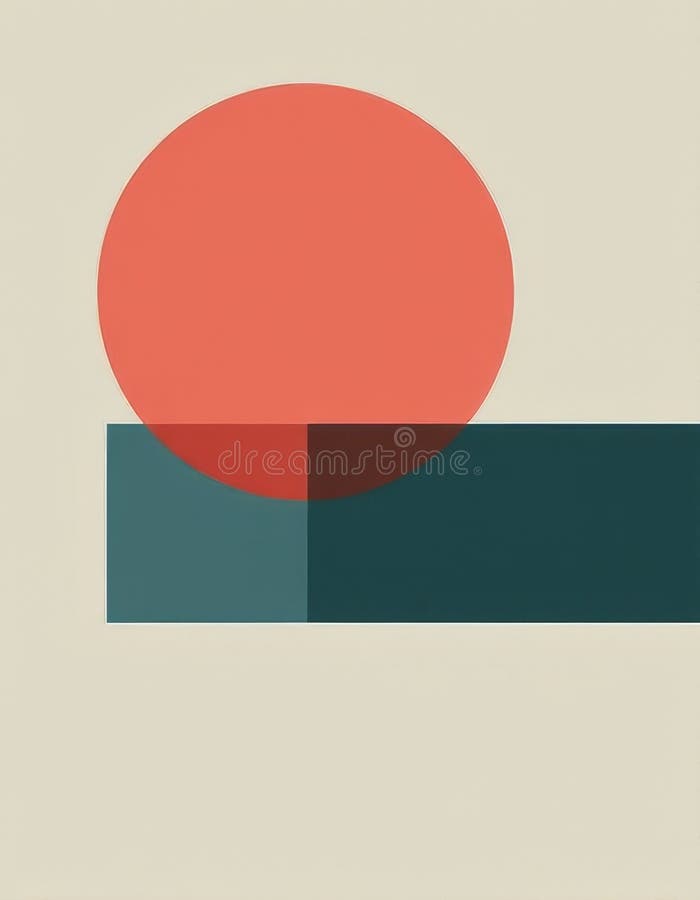 Minimalist Geometric Harmony Bold Coral Circle and Deep Teal Rectangle on a Clean Light Grey Background royalty free illustration