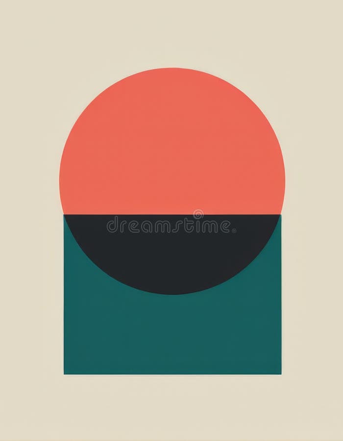 Minimalist Geometric Harmony Bold Coral Circle and Deep Teal Rectangle on a Clean Light Grey Background vector illustration