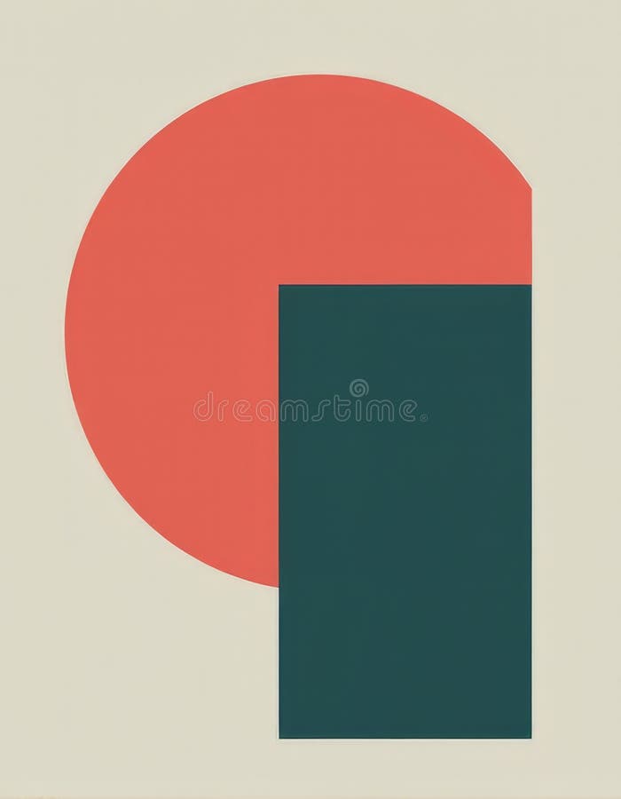 Minimalist Geometric Harmony Bold Coral Circle and Deep Teal Rectangle on a Clean Light Grey Background vector illustration