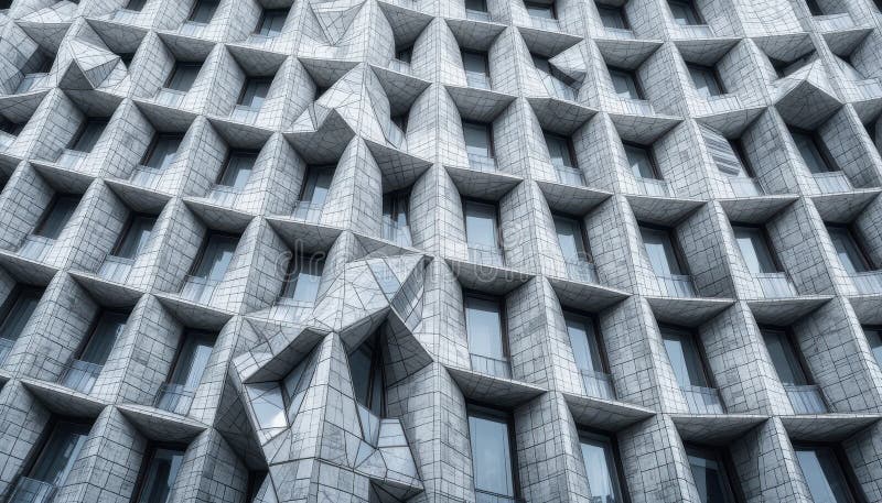 Modern Architectural Facade with Geometric Windows stock illustration