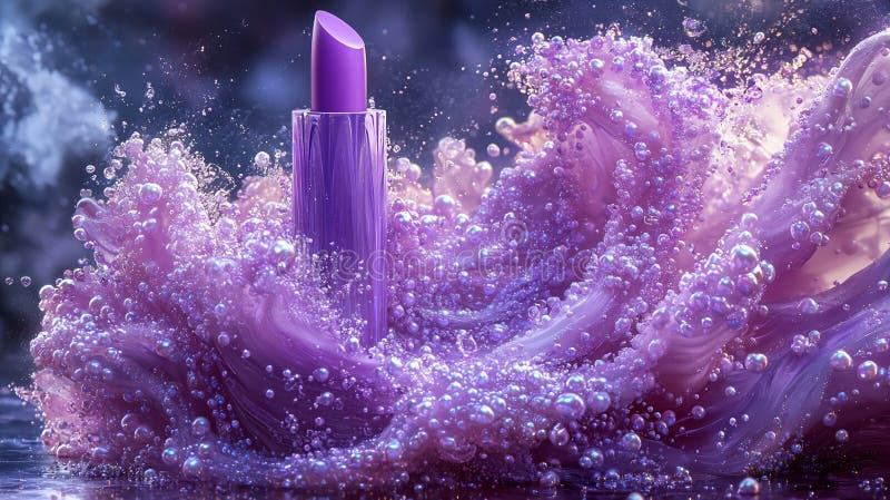 Rendering of a purple tube standing upright amid swirling bubbles and waves in a vibrant, colorful setting vector illustration