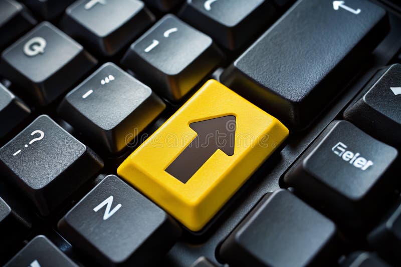 Yellow Up Arrow Key on Black Keyboard Symbol of Technological Advancement and Digital Success vector illustration