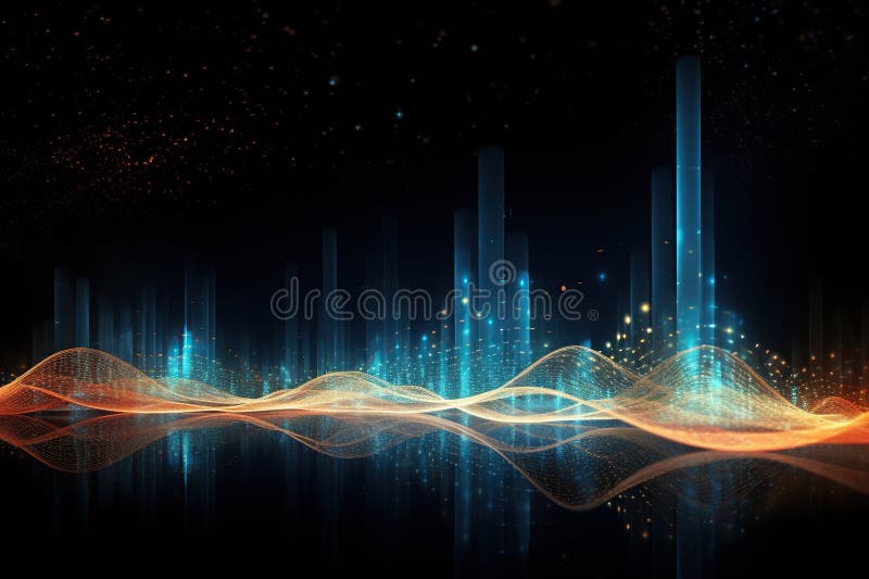 Dynamic Data Stream Visualization with Light Particles. Generative AI vector illustration