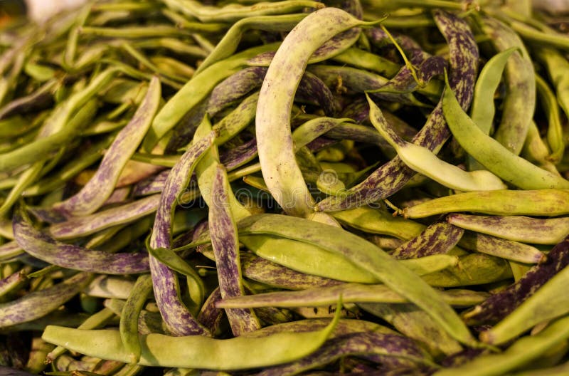 String Beans on the Market Counter. Closeup Stock Photo Image of
