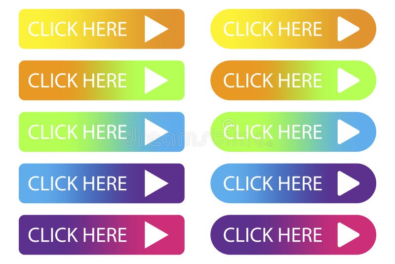 String click here. Colored push button. Graphic line for the site. Set of colored buttons. Vector illustration royalty free illustration