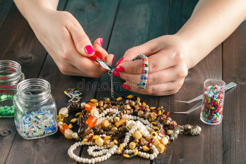 Stringing beads on the needle