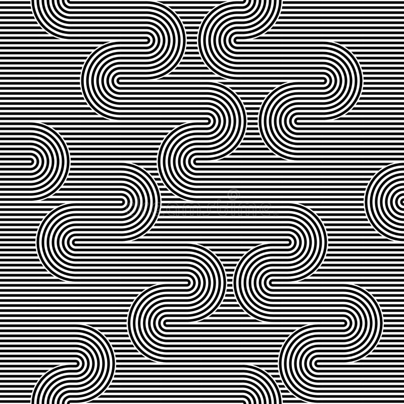 Striped abstract seamless pattern background tile. Black and white retro stripy vector illustration. Textile fabric stock illustration