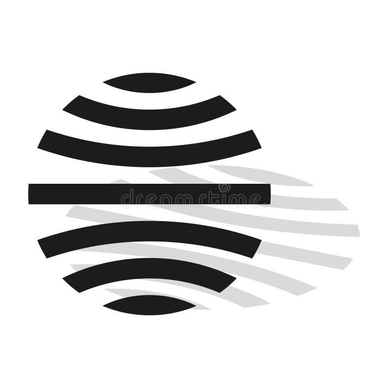 Striped abstract shape. Circular black lines. Minimalist artistic design. White background element. stock illustration