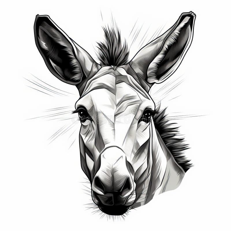 Striped Composition Hyperrealistic Donkey Head Illustration Stock