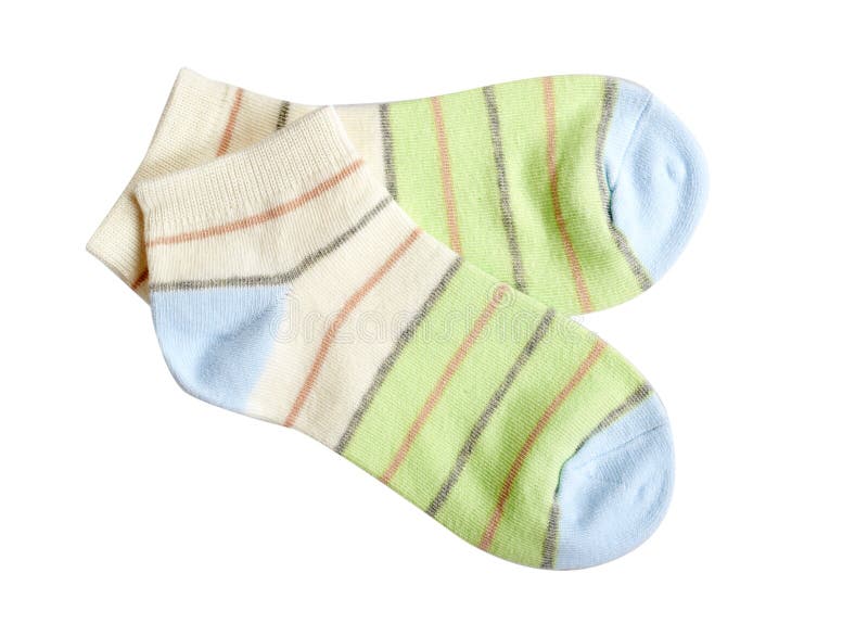 Striped cotton sock, child footwear. Isolated background