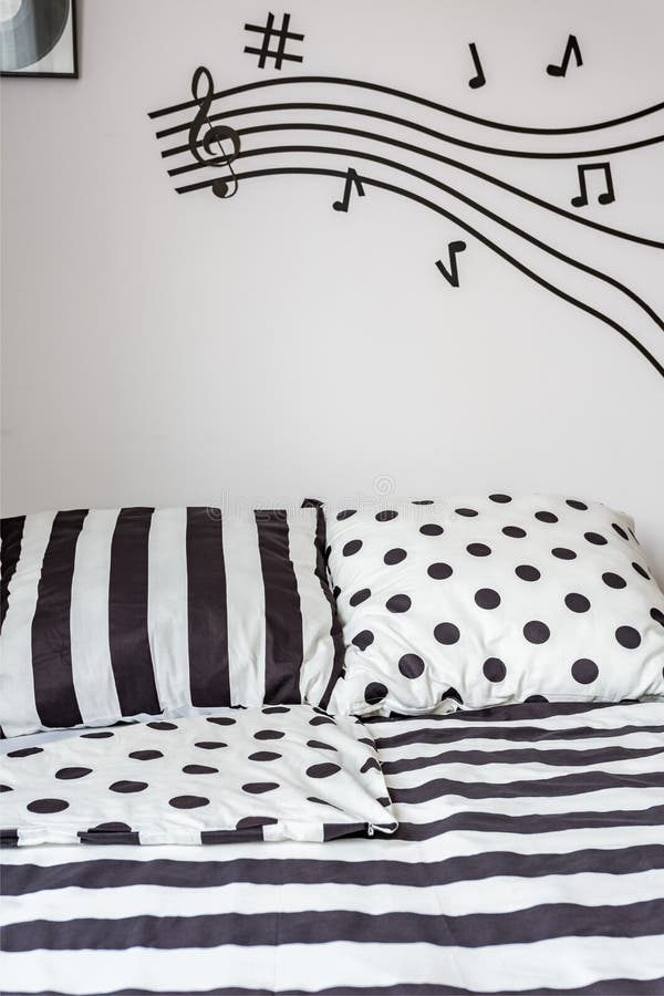 Striped and Dotted Sheet on Bed Stock Image Image of cushion, striped