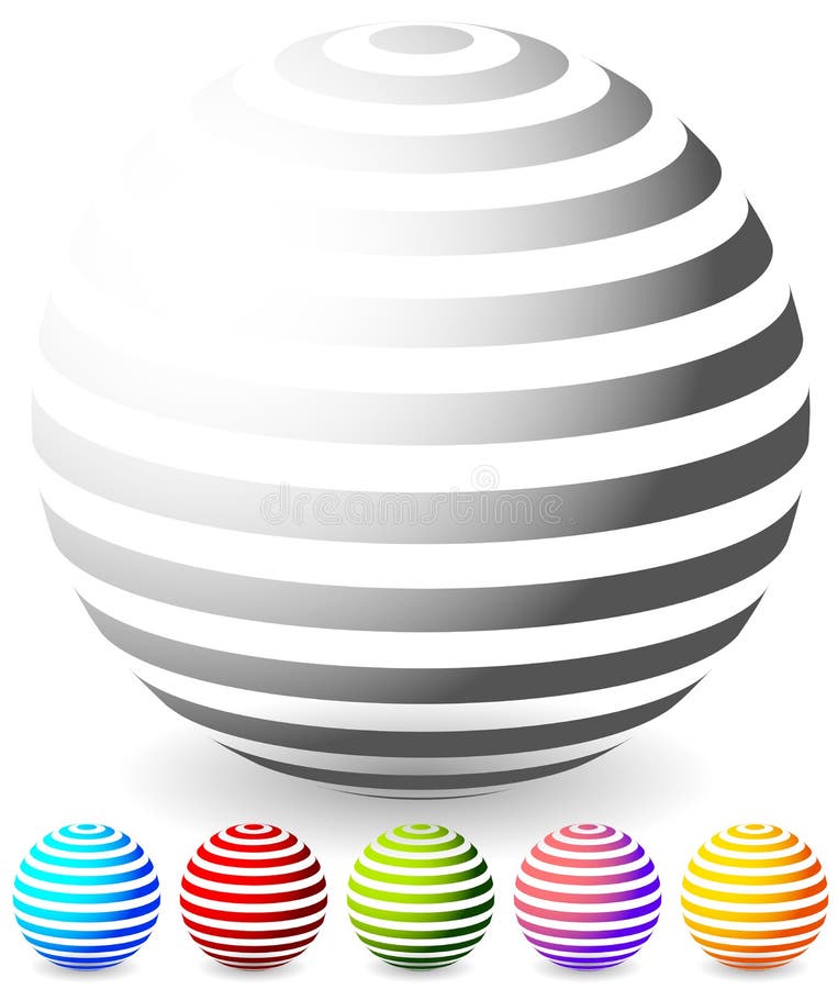 Striped spheres in 6 colors.