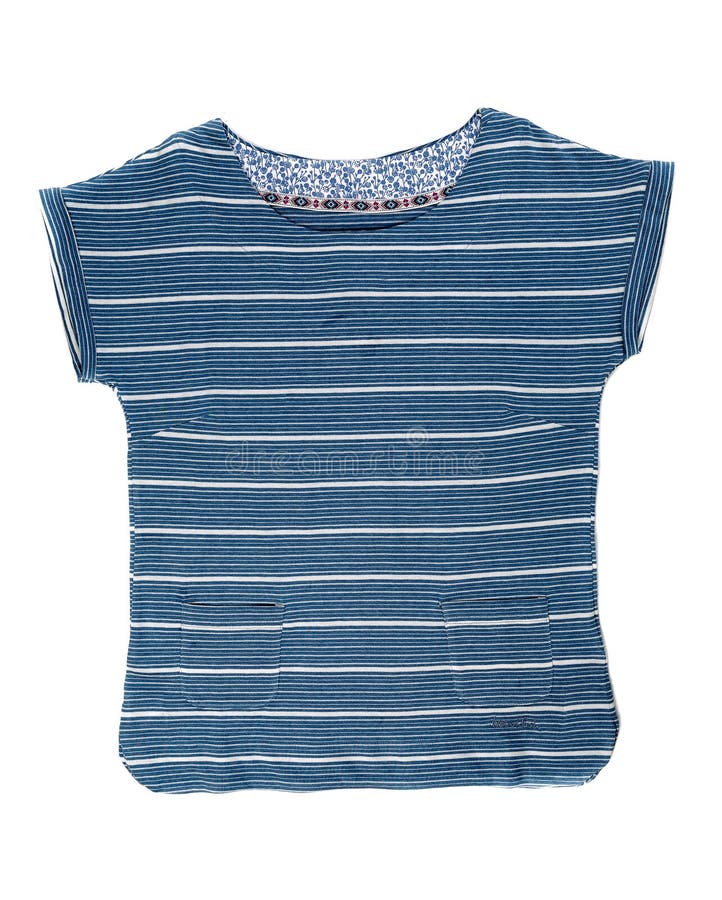 Striped голубая женская футболка изолят стоковое изображение