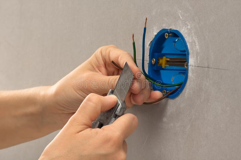 Striping the Insulation of Wires with Cutter Stock Image Image of