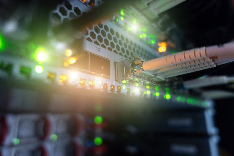 Stripped Optical Fiber Cable. Server rack. royalty free stock images