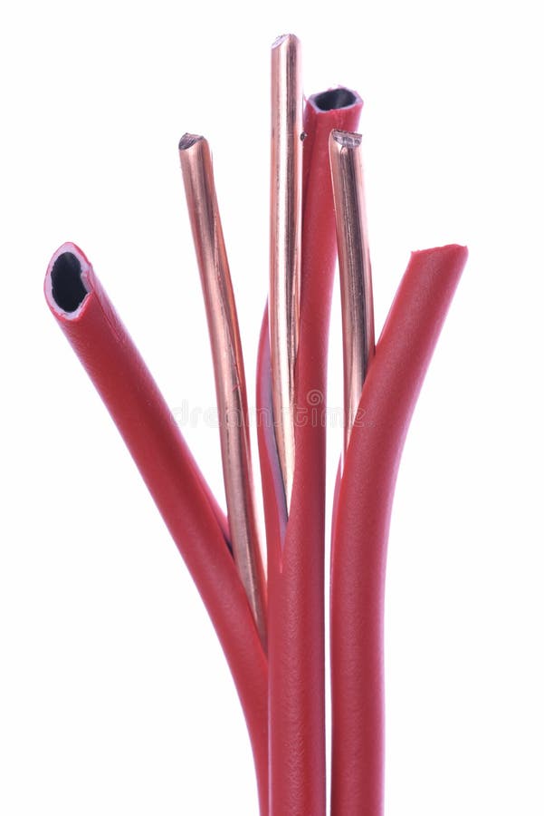 Stripped High Voltage Copper Cable Isolated on White Stock Image