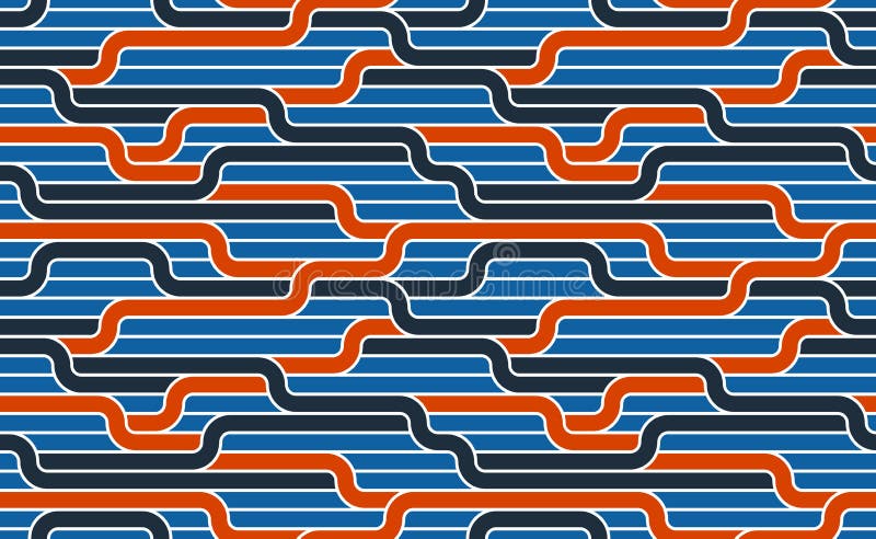 Stripy vector seamless pattern with woven lines, geometric abstract background, stripy net, optical maze. vector illustration