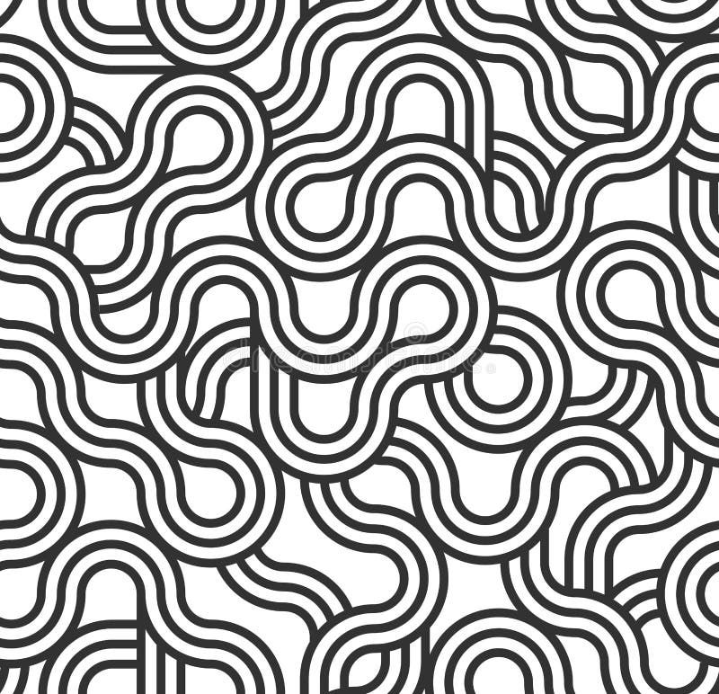 Stripy vector seamless pattern with woven lines, geometric abstract background, stripy net, optical maze, web network. Black and vector illustration