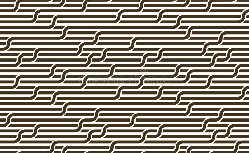 Stripy vector seamless pattern with woven lines, geometric abstract background, stripy net, optical maze, web network. Black and stock illustration