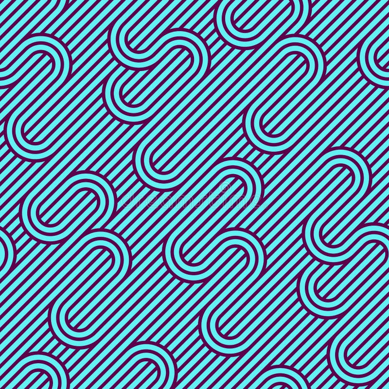 Stripy vector seamless pattern with woven lines, geometric abstract background, stripy net, optical maze, web network. Blue color vector illustration