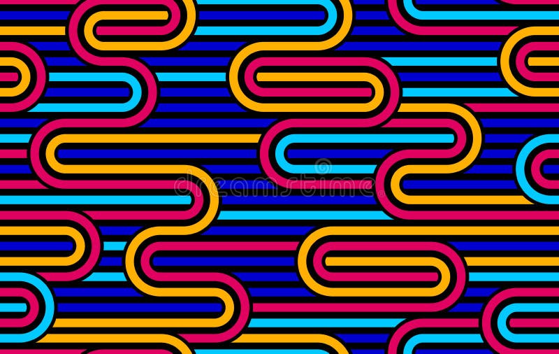 Stripy vector seamless pattern with woven lines, geometric abstract background, stripy net, optical maze, web network. Colorful design