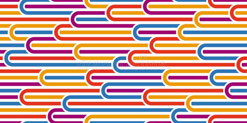 Stripy vector seamless pattern with woven lines, geometric abstract background, stripy net, optical maze, web network. Colorful stock illustration