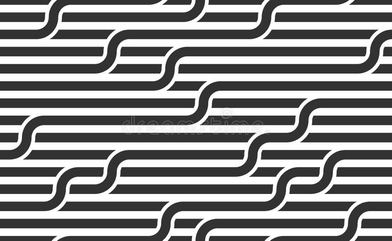 Stripy vector seamless pattern with woven lines, geometric abstract background, stripy net, optical maze, web network. Black and stock illustration
