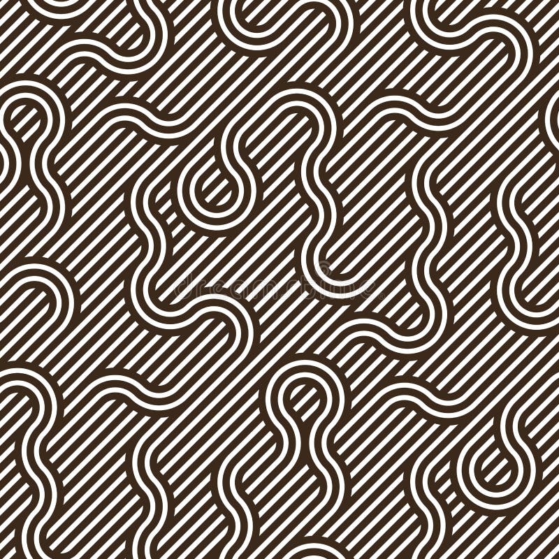 Stripy vector seamless pattern with woven lines, geometric abstract background, stripy net, optical maze, web network. Black and stock illustration
