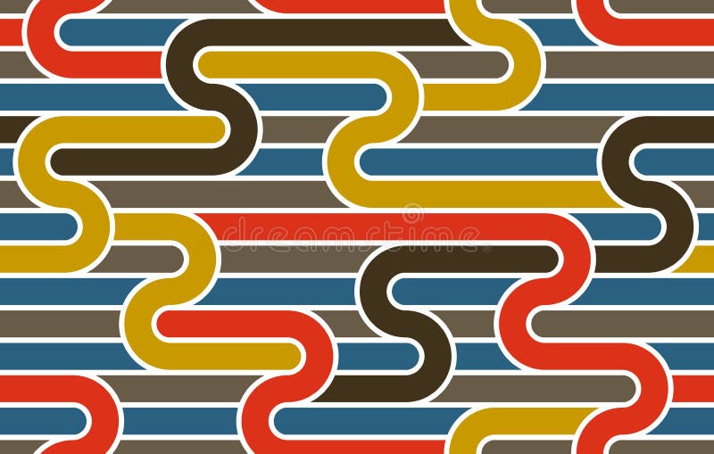 Stripy vector seamless pattern with woven lines, geometric abstract background, stripy net, optical maze, web network. Colorful royalty free illustration