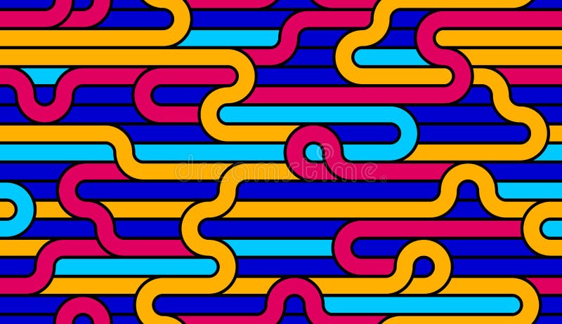 Stripy vector seamless pattern with woven lines, geometric abstract background, stripy net, optical maze, web network. Colorful stock illustration