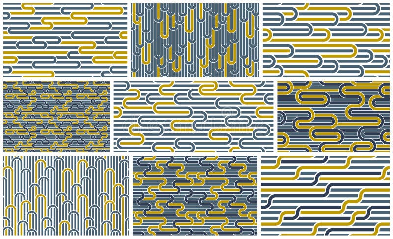Stripy vector seamless patterns , geometric abstract backgrounds set, stripy net, optical maze, web network royalty free illustration