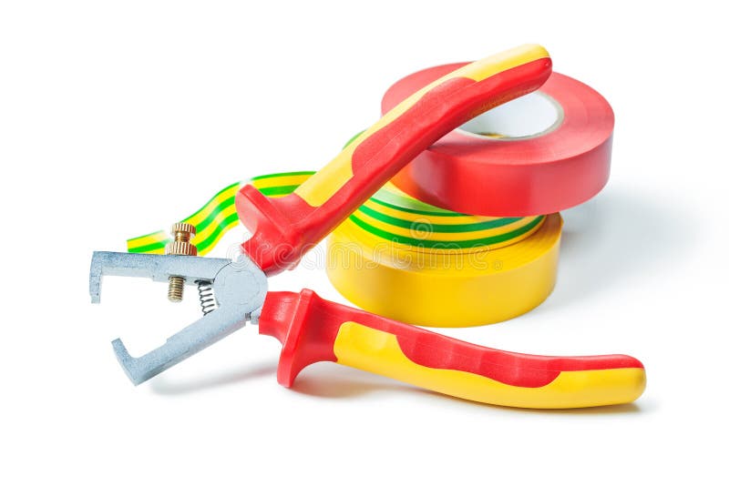 Strisce isolanti per utensili elettrici e nastri isolanti isolati su bianco fotografie stock libere da diritti Strisce isolanti per utensili elettrici e nastri isolanti isolati su bianco fotografie stock libere da diritti