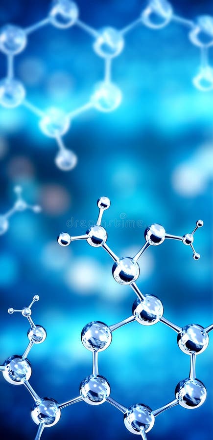 Striscione verticale o orizzontale con modello di struttura molecolare astratta. Sfondo di colore blu con modello atomico di vetro royalty illustrazione gratis